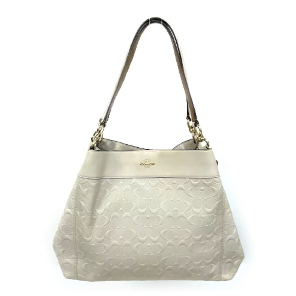 Coach Lexy Embossed Cream Leather Shoulder Bag